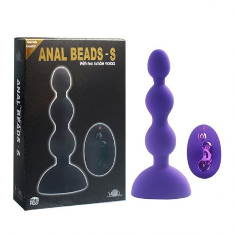 Фиолетовый анальный вибростимулятор Anal Beads S с пультом ДУ - 14,5 см.