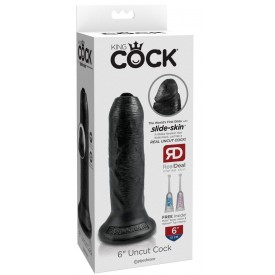 Черный необрезанный фаллоимитатор на присоске 6" Uncut Cock - 16,5 см.