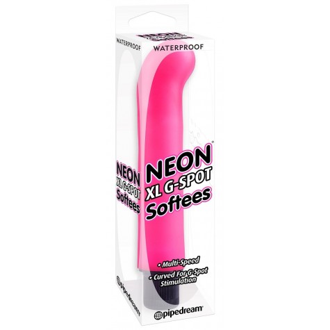 Ярко-розовый вибромассажер с загнутым кончиком XL G-Spot Softees - 16,2 см.